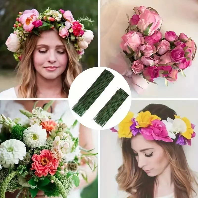 Wire Stem Florist - 100 Pieces Floral Stem,Artificial Flower Rod,Green