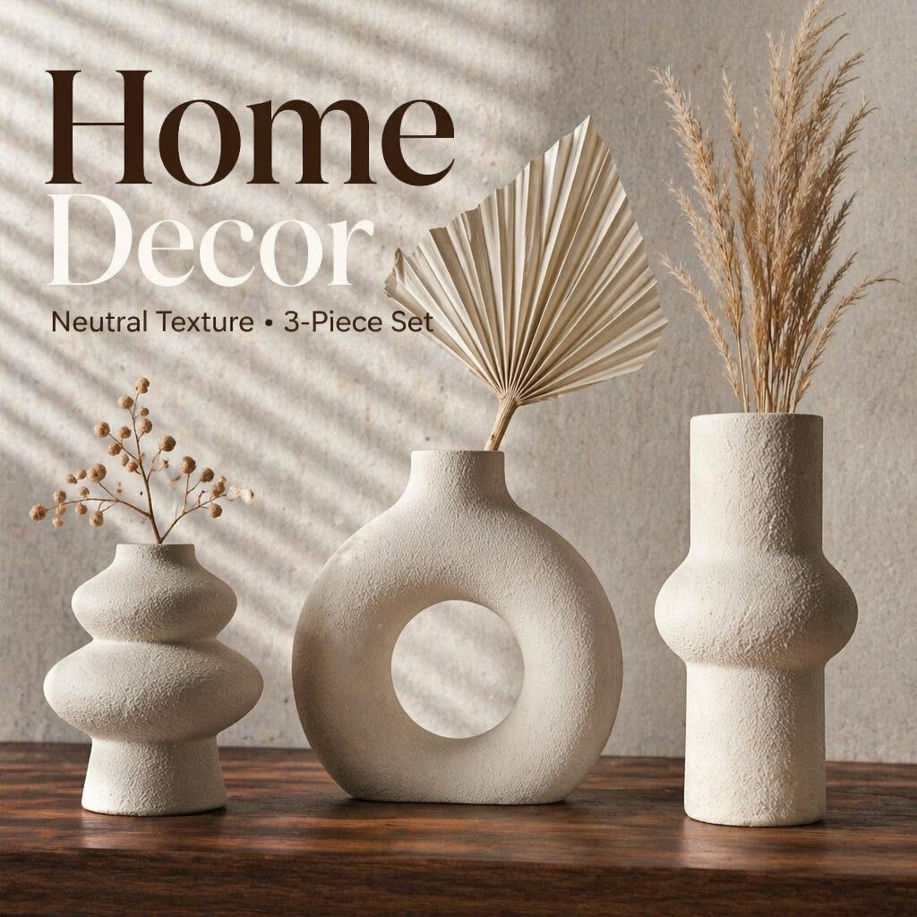 Palm Leaf Dried - 3Pack Hollow Ring Rough Textured Vase