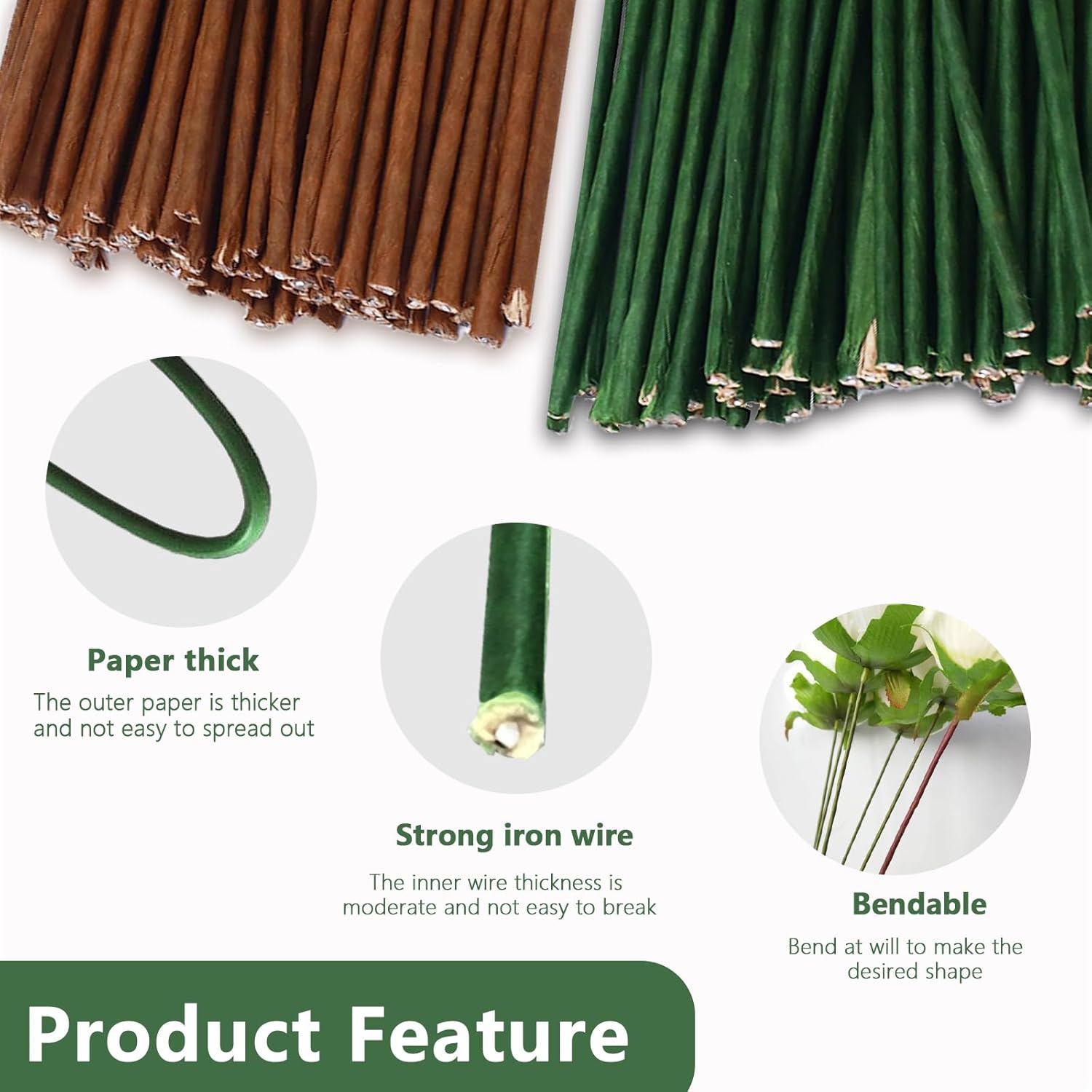 80Pcs Floral Wire, 30cm/11.8in - Wire Stem Florist 评论和价格